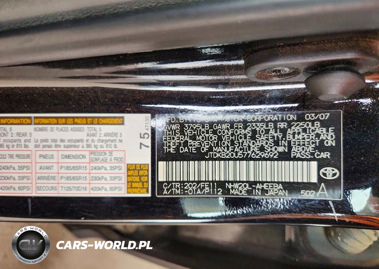 2007 Toyota Prius Base VIN:JTDKB20U577629692 - 12