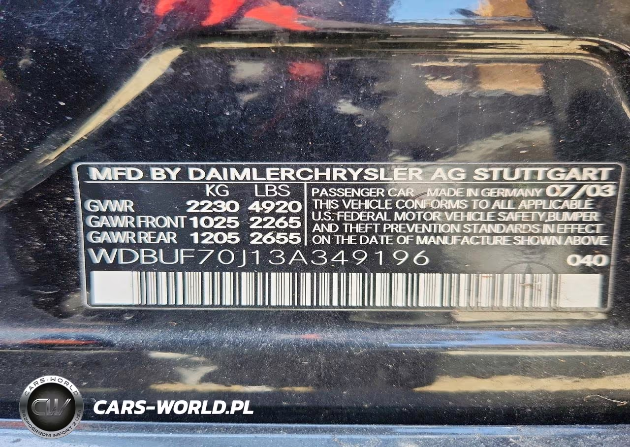 2003 Mercedes-Benz E 500 VIN:WDBUF70J13A349196 - 12