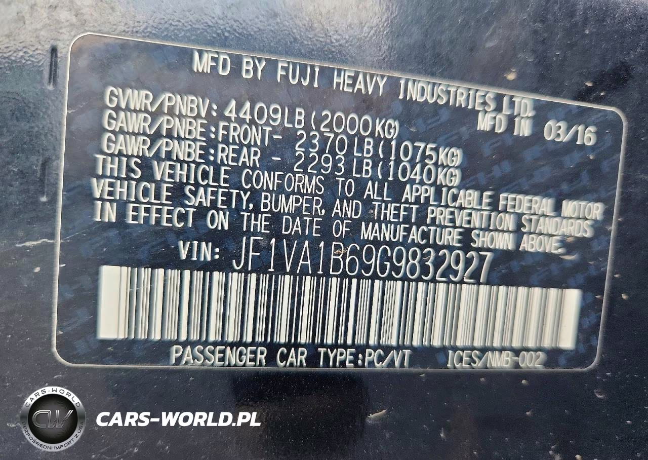 2016 Subaru Wrx VIN:JF1VA1B69G9832927 - 12