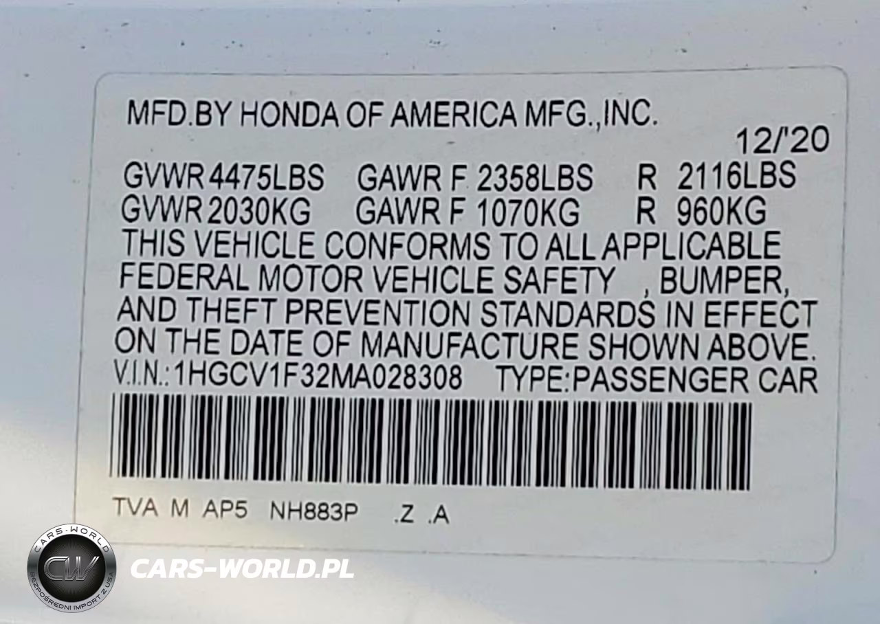 2021 Honda Accord Sport VIN:1HGCV1F32MA028308 - 13