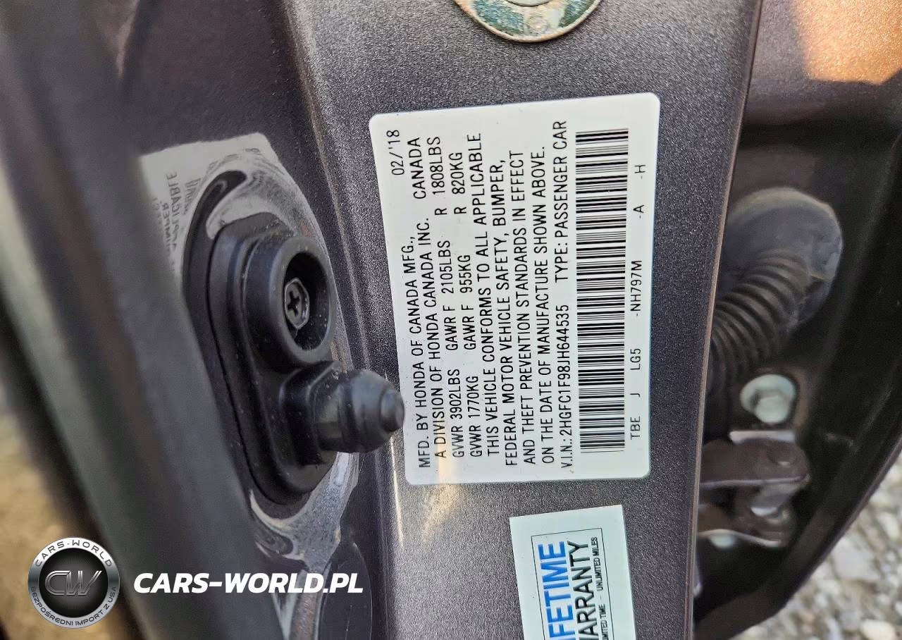 2018 Honda Civic Touring VIN:2HGFC1F98JH644535 - 12