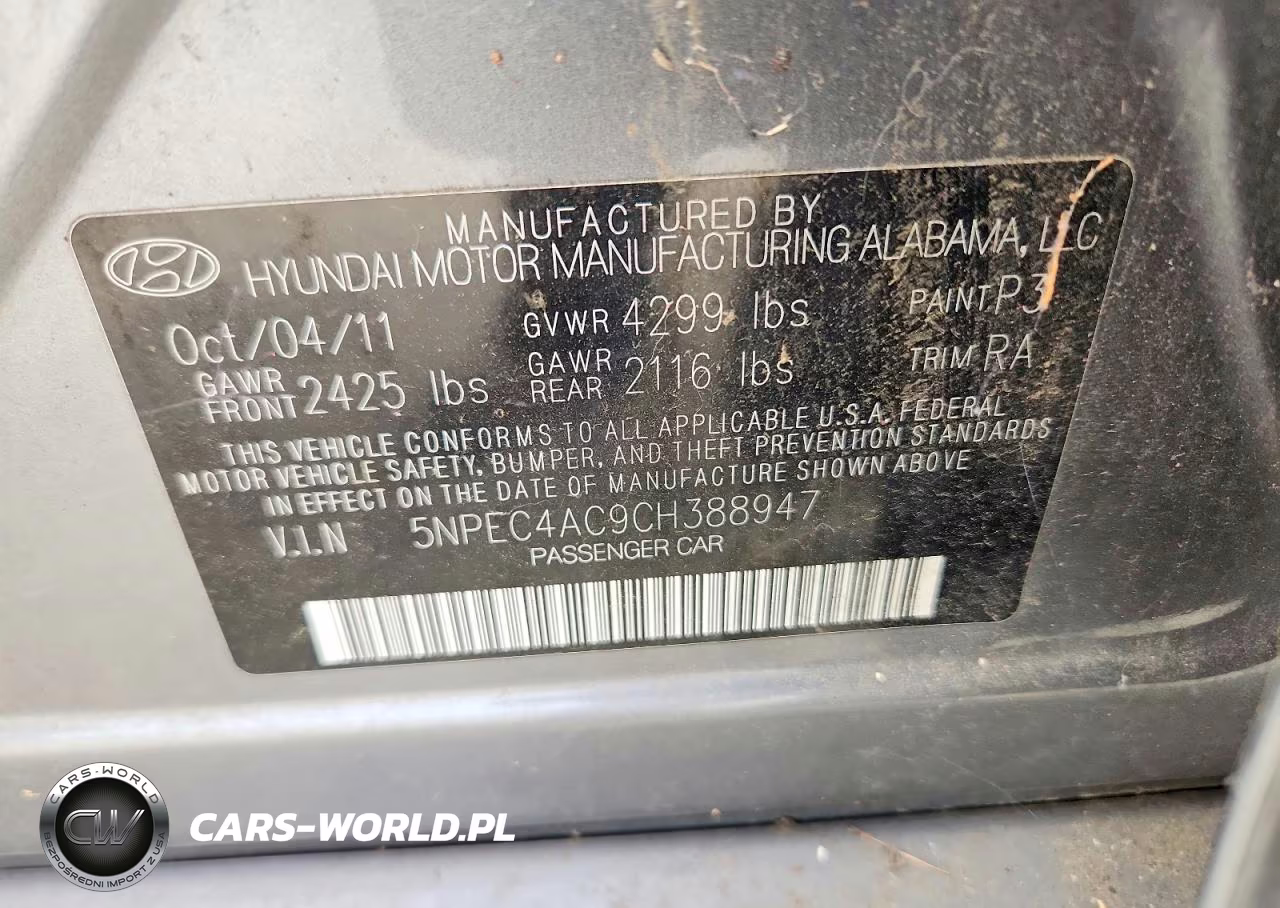 2012 Hyundai Sonata Se VIN:5NPEC4AC9CH388947 - 12