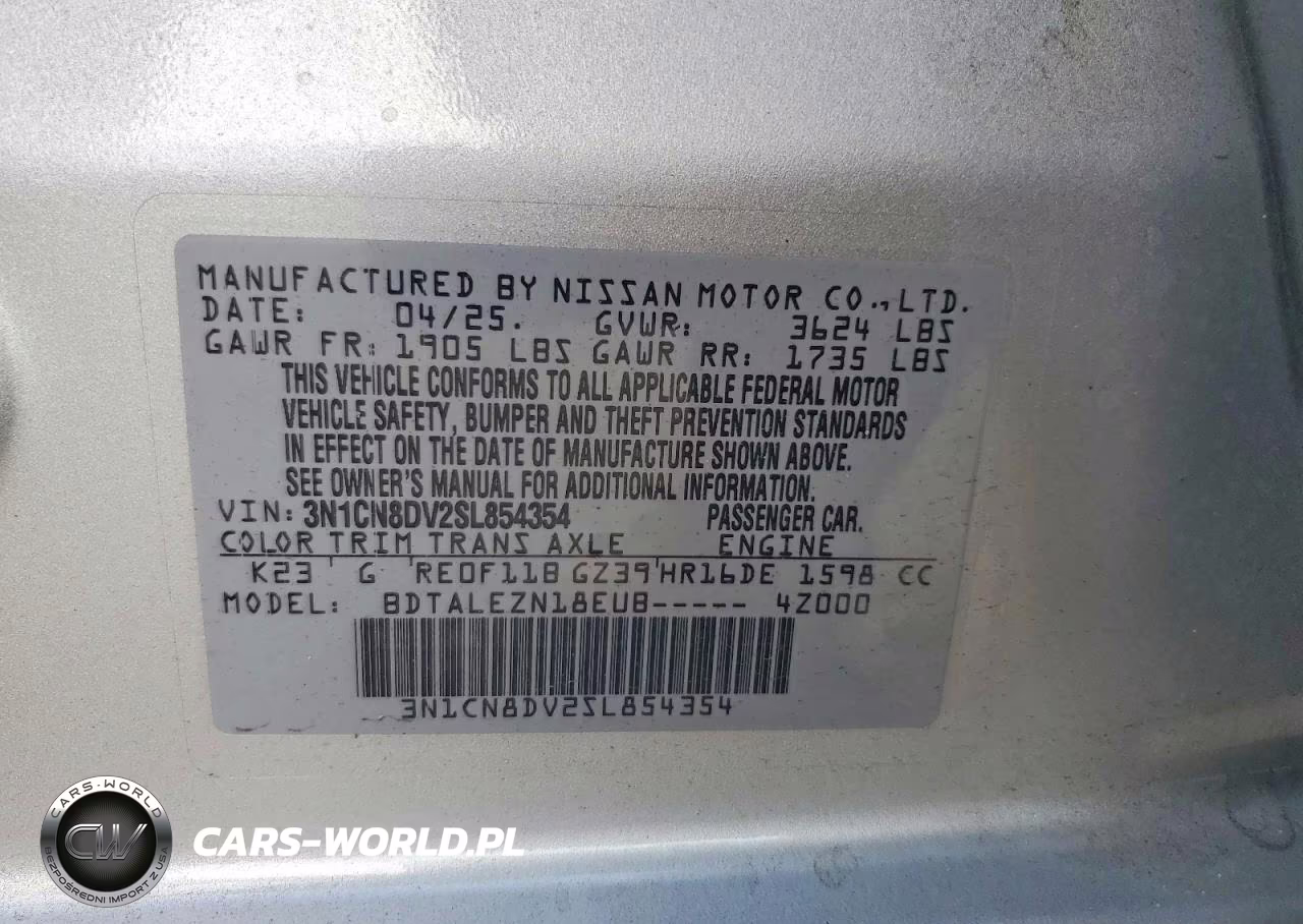 2025 Nissan Versa S VIN:3N1CN8DV2SL854354 - 12