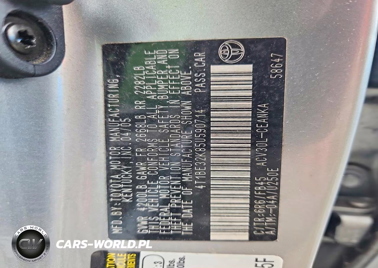 2005 Toyota Camry Le VIN:4T1BE32K85U590714 - 12