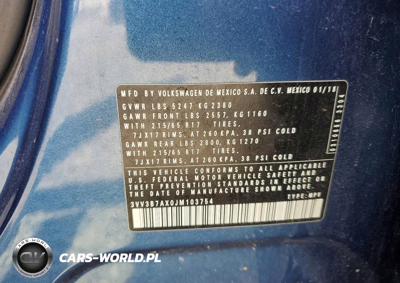 2018 Volkswagen Tiguan Se VIN:3VV3B7AX0JM103754 - 13