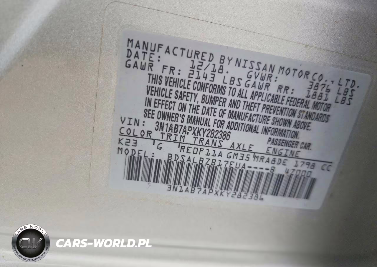 2019 Nissan Sentra S VIN:3N1AB7APXKY282386 - 12