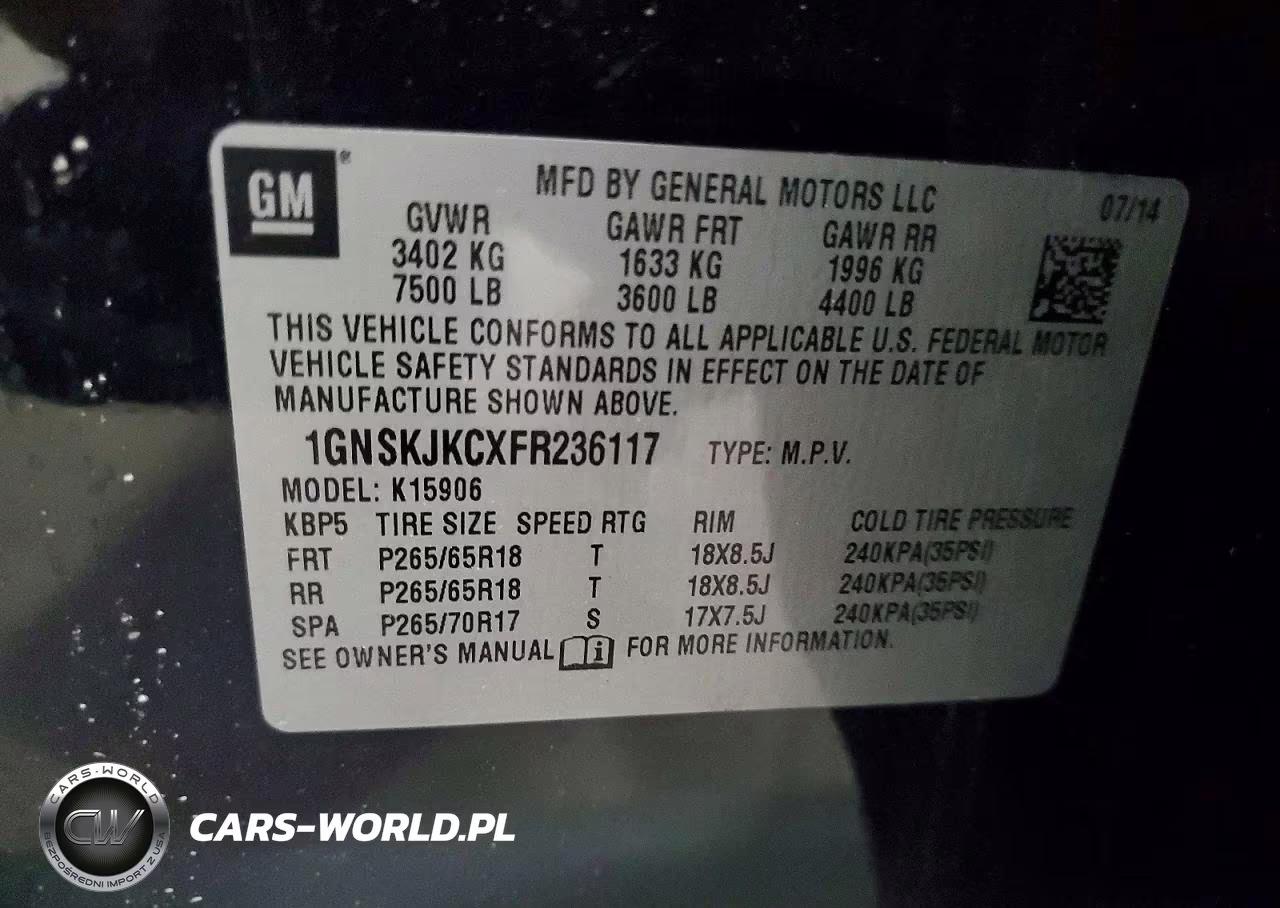 2015 Chevrolet Suburban K1500 Lt VIN:1GNSKJKCXFR236117 - 13