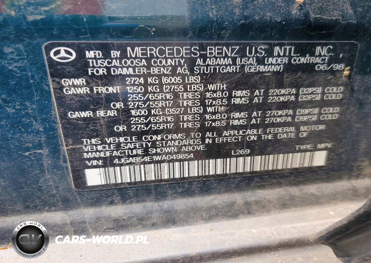 1998 Mercedes-Benz Ml 320 VIN:4JGAB54E1WA049854 - 13