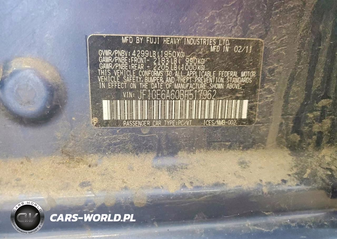 2011 Subaru Impreza 2.5I VIN:JF1GE6A60BH517962 - 12