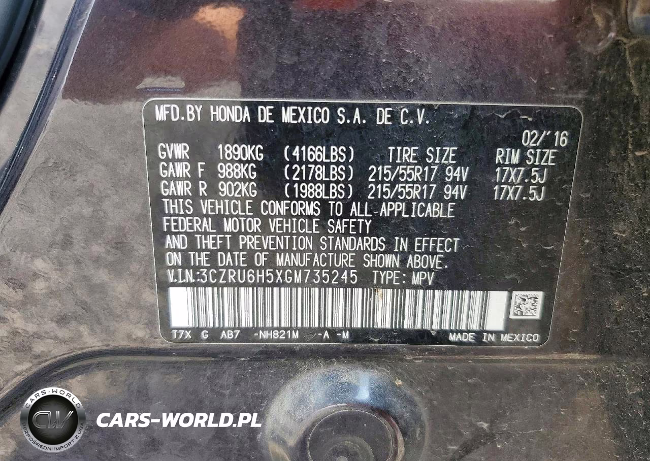 2016 Honda Hr-V Ex VIN:3CZRU6H5XGM735245 - 13