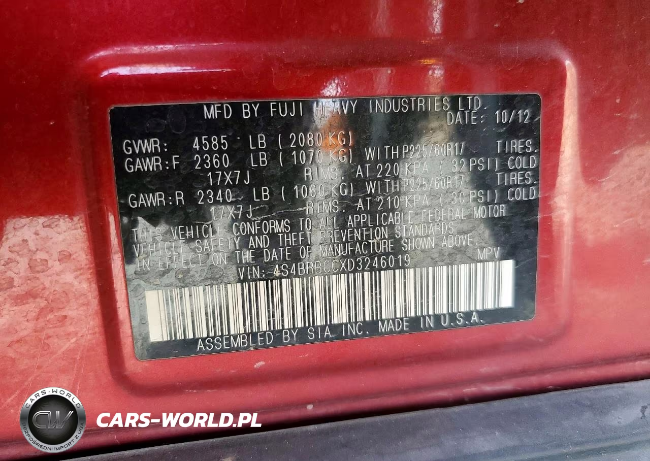 2013 Subaru Outback 2.5I Premium VIN:4S4BRBCCXD3246019 - 13