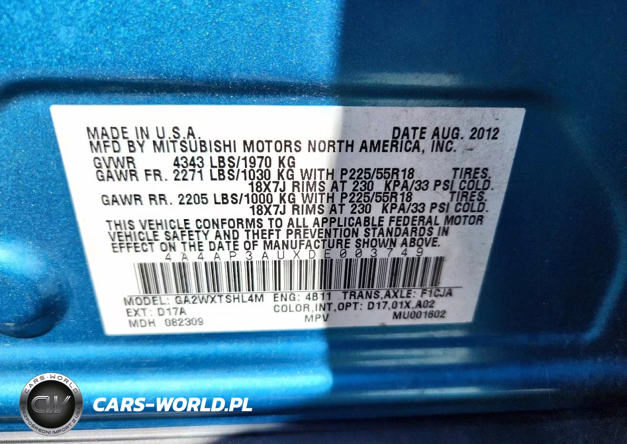 2013 Mitsubishi Outlander Sport Es VIN:4A4AP3AUXDE003749 - 13