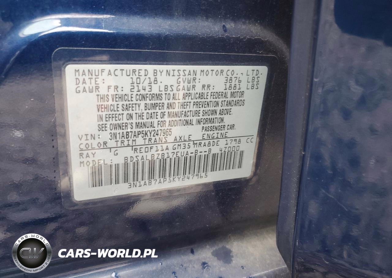 2019 Nissan Sentra S VIN:3N1AB7AP5KY247965 - 12