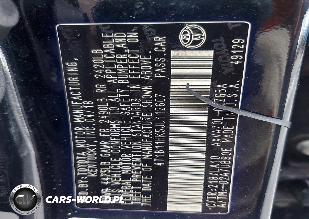 2018 Toyota Camry Xle VIN:4T1B11HK5JU112607 - 12