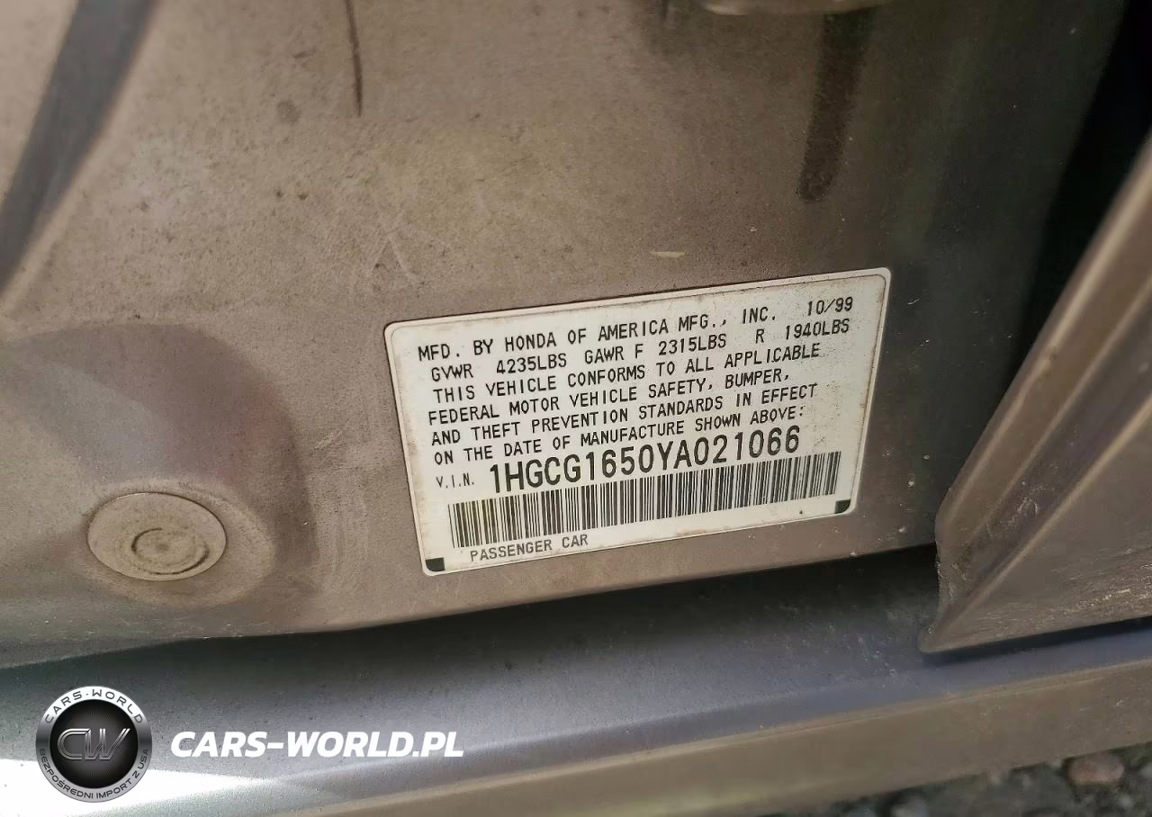 2000 Honda Accord Ex VIN:1HGCG1650YA021066 - 12