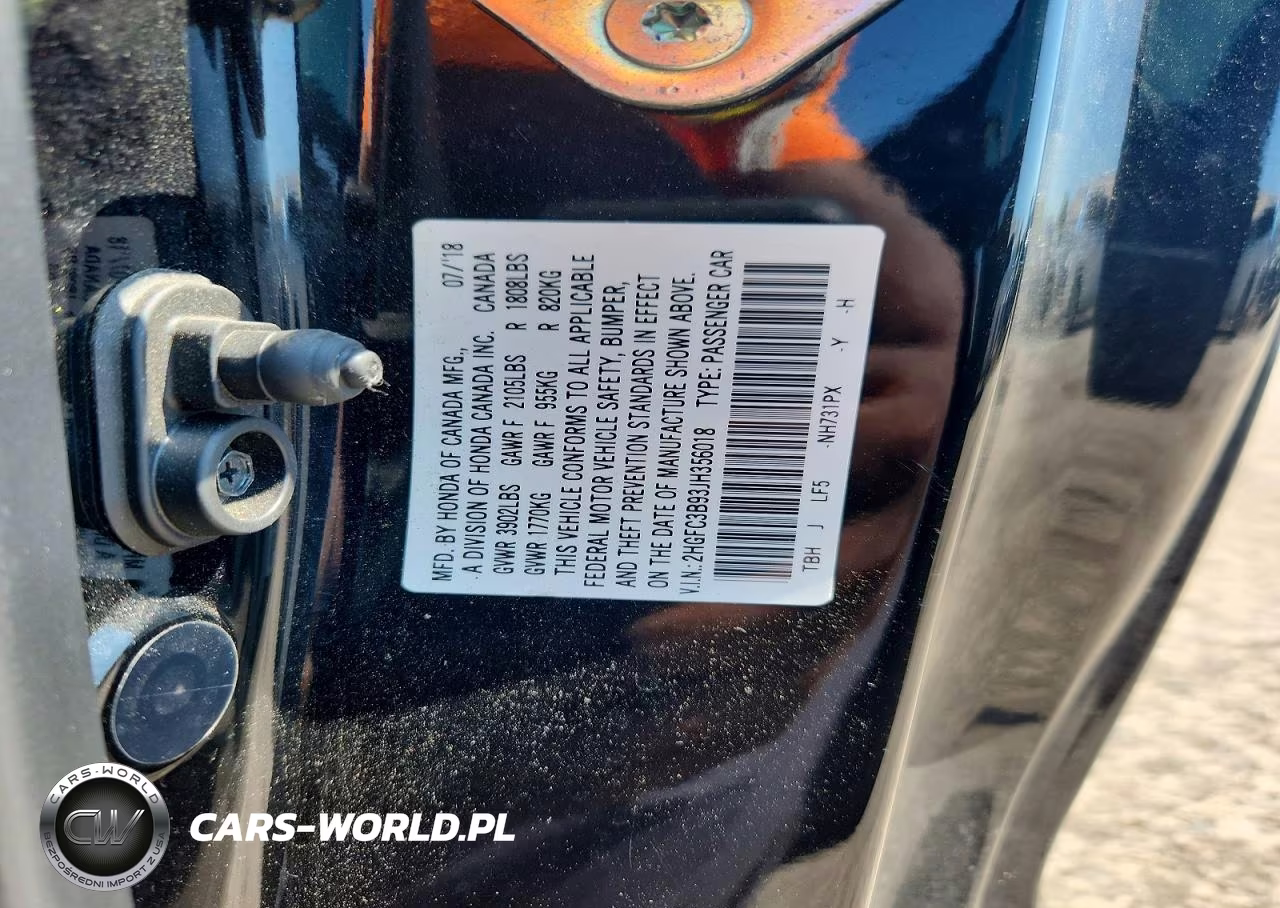 2018 Honda Civic Touring VIN:2HGFC3B93JH356018 - 13