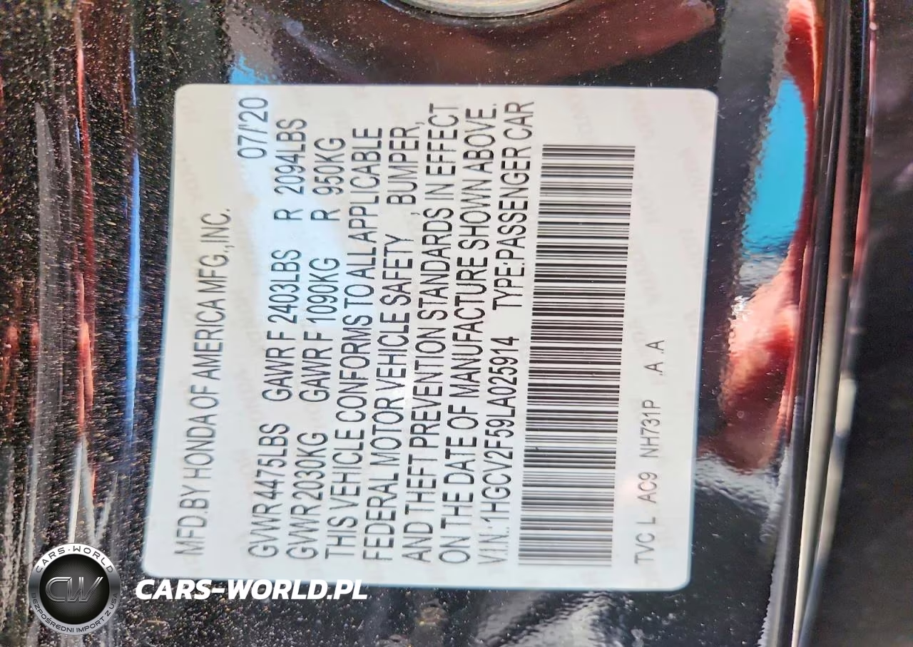 2020 Honda Accord Exl VIN:1HGCV2F59LA025914 - 12