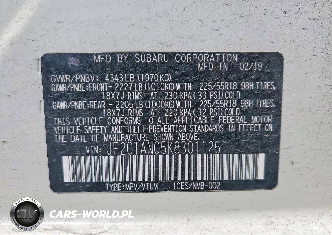 2019 Subaru Crosstrek Limited VIN:JF2GTANC5K8301125 - 12