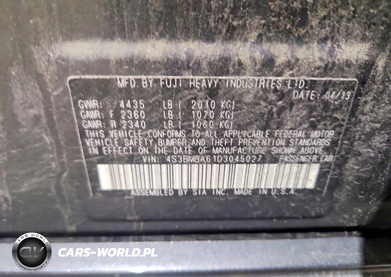2013 Subaru Legacy 2.5I VIN:4S3BMBA61D3045027 - 12