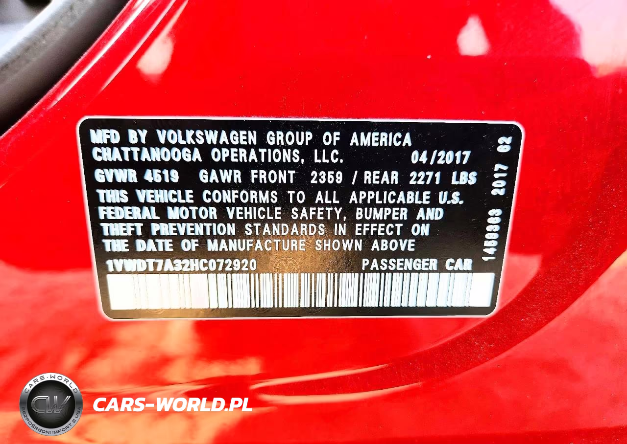 2017 Volkswagen Passat R-Line VIN:1VWDT7A32HC072920 - 12