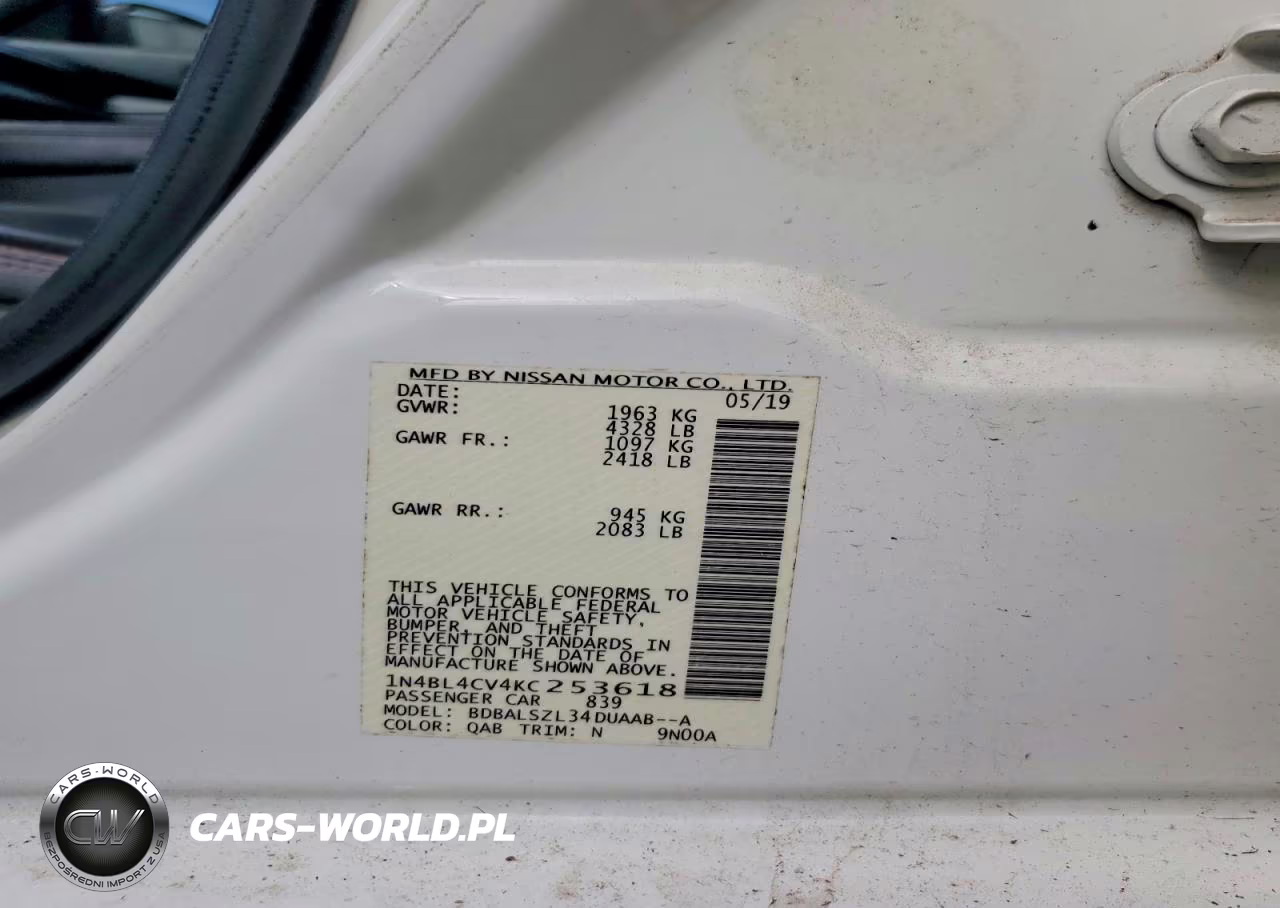 2019 Nissan Altima Sr VIN:1N4BL4CV4KC253618 - 12