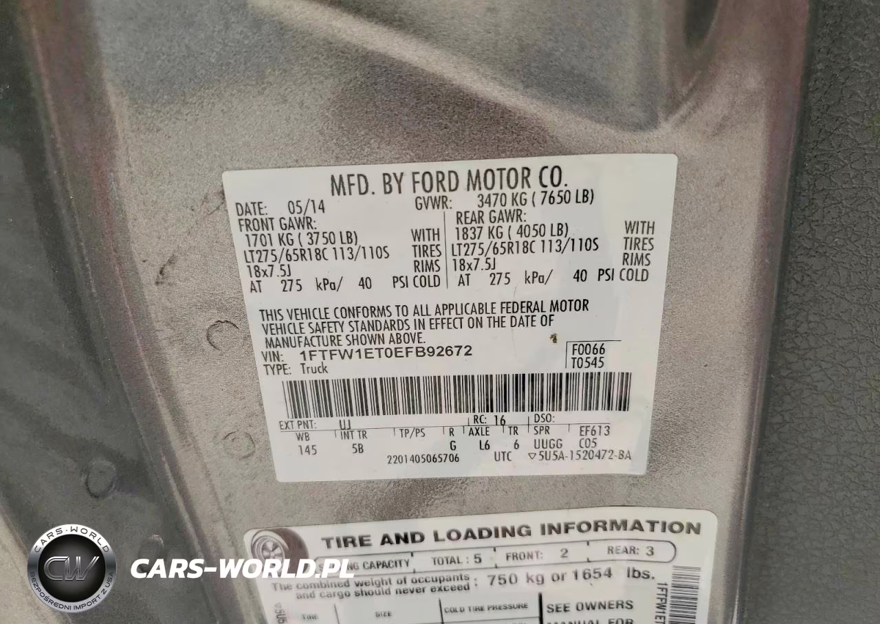 2014 Ford F150 Supercrew VIN:1FTFW1ET0EFB92672 - 12