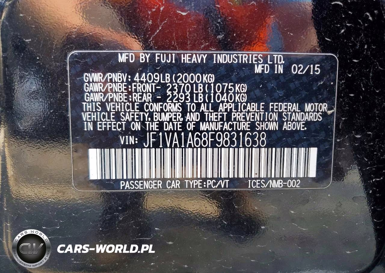 2015 Subaru Wrx VIN:JF1VA1A68F9831638 - 12