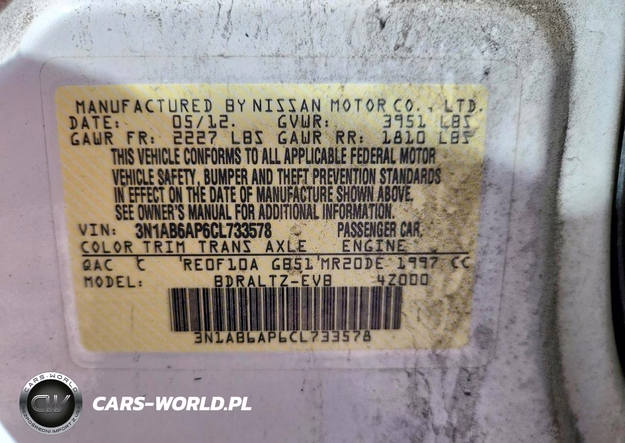 2012 Nissan Sentra 2.0 VIN:3N1AB6AP6CL733578 - 12