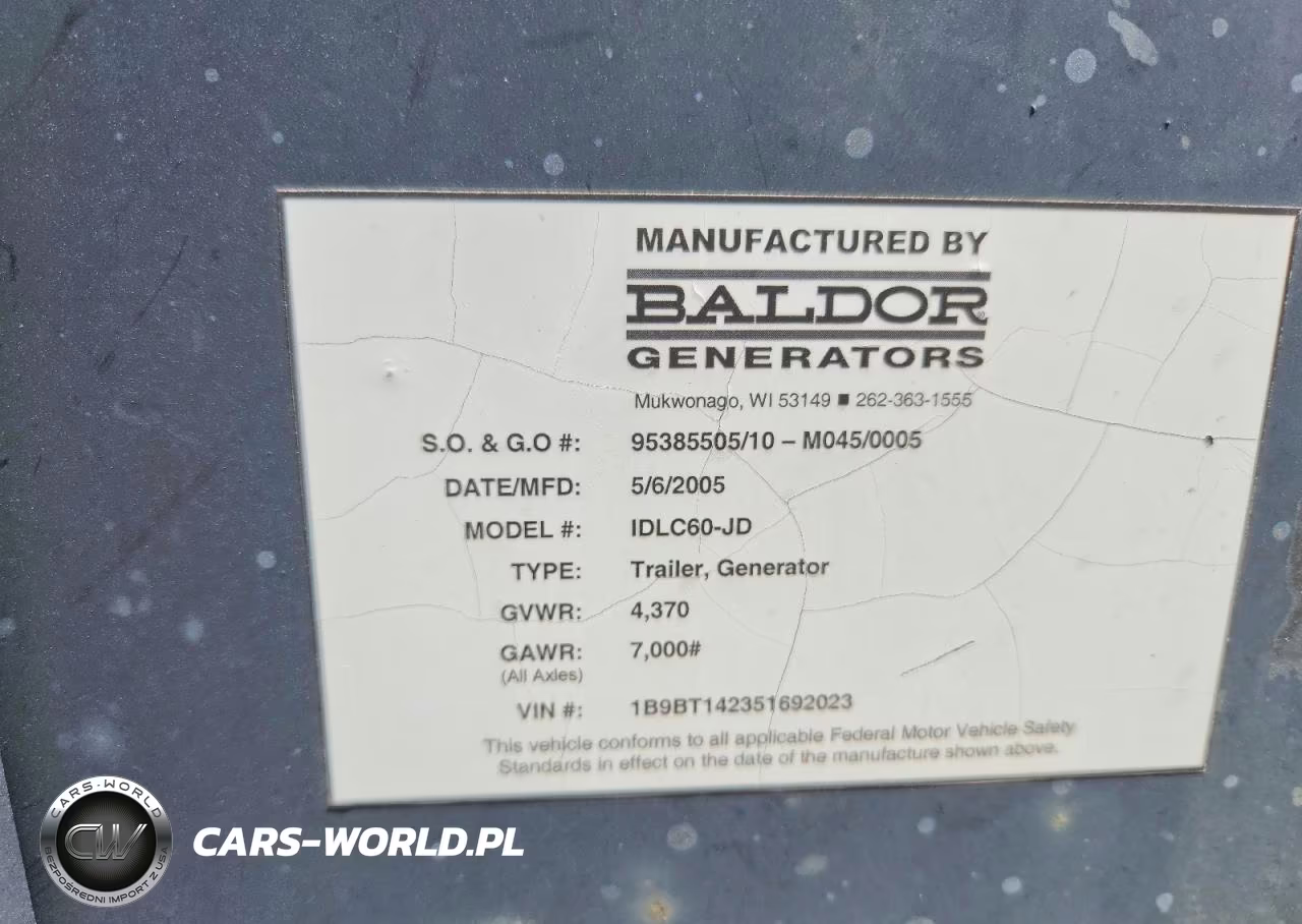 2005 Baldor Idlc60-Jd Generator VIN:1B9BT142351692023 - 10