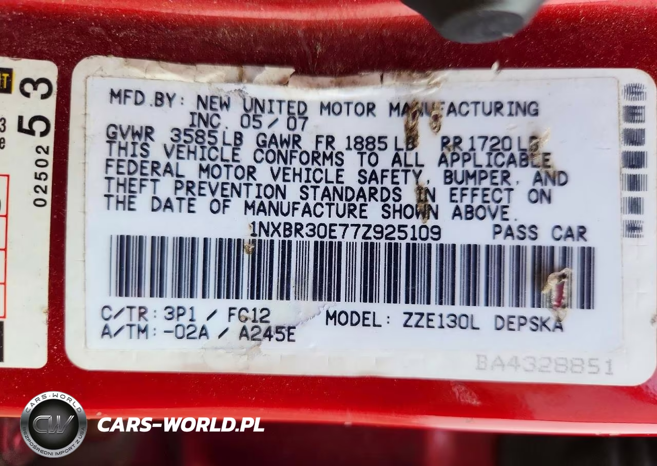 2007 Toyota Corolla S VIN:1NXBR30E77Z925109 - 12