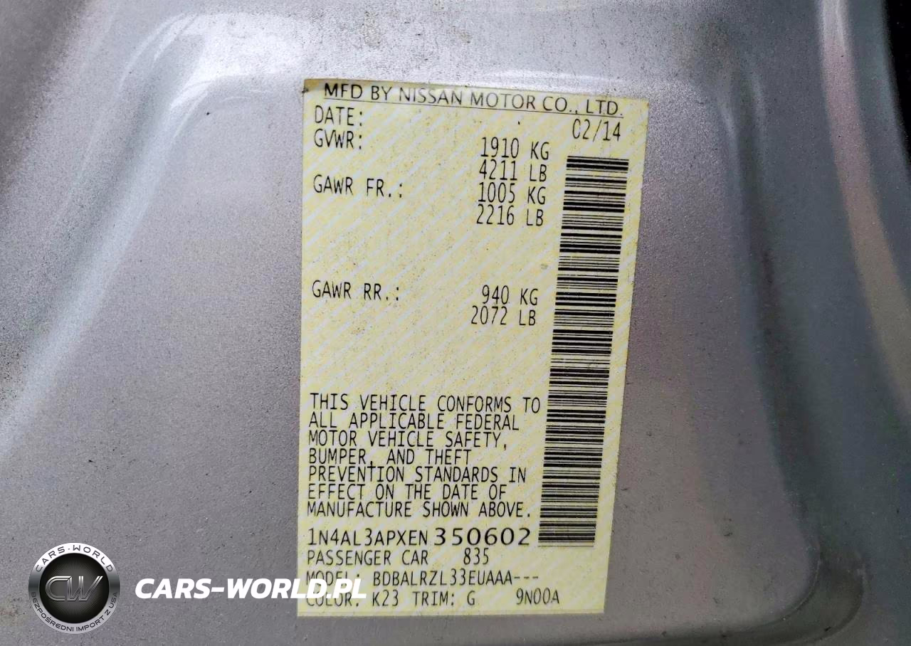 2014 Nissan Altima 2.5 S VIN:1N4AL3APXEN350602 - 12