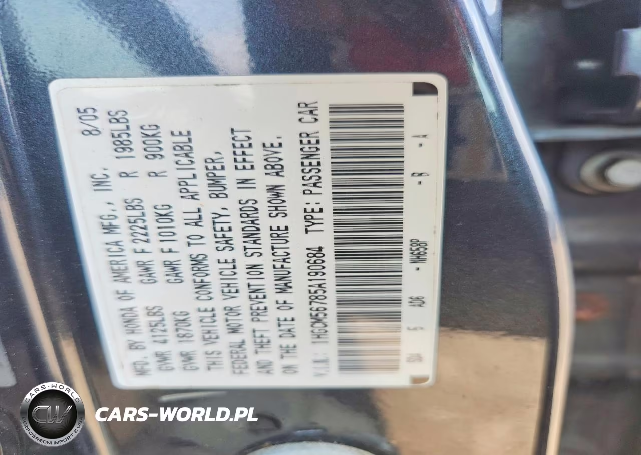 2005 HONDA ACCORD EX VIN:1HGCM56785A190684 - 12