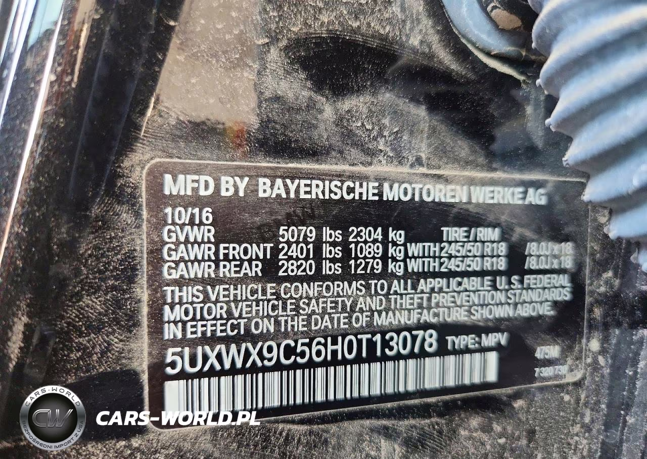 2017 BMW X3 xDrive28I VIN:5UXWX9C56H0T13078 - 13