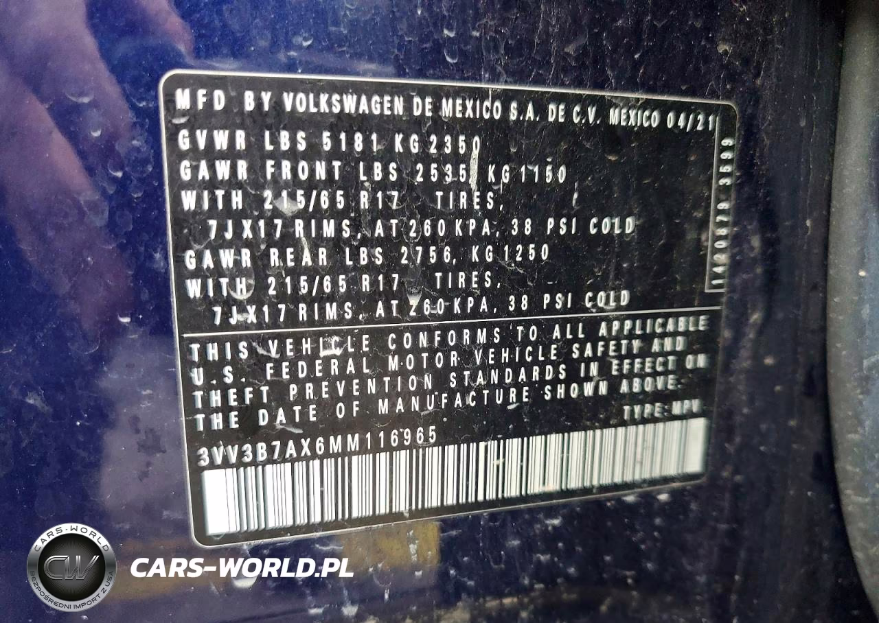 2021 Volkswagen Tiguan Se VIN:3VV3B7AX6MM116965 - 13