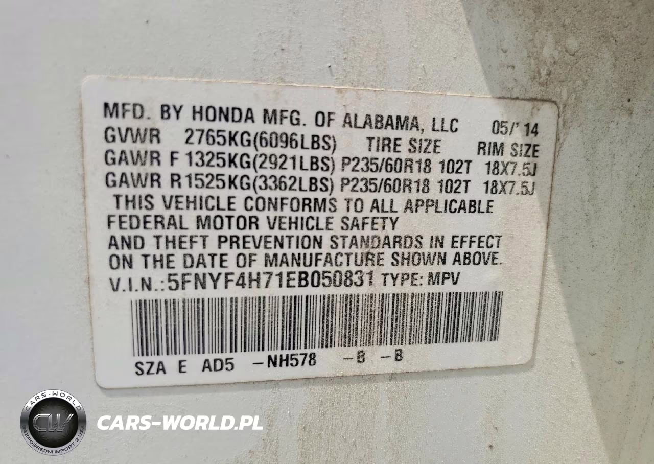 2014 Honda Pilot Exln VIN:5FNYF4H71EB050831 - 13