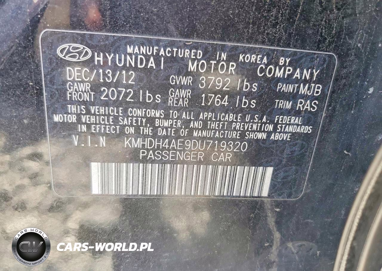2013 Hyundai Elantra Gls VIN:KMHDH4AE9DU719320 - 12