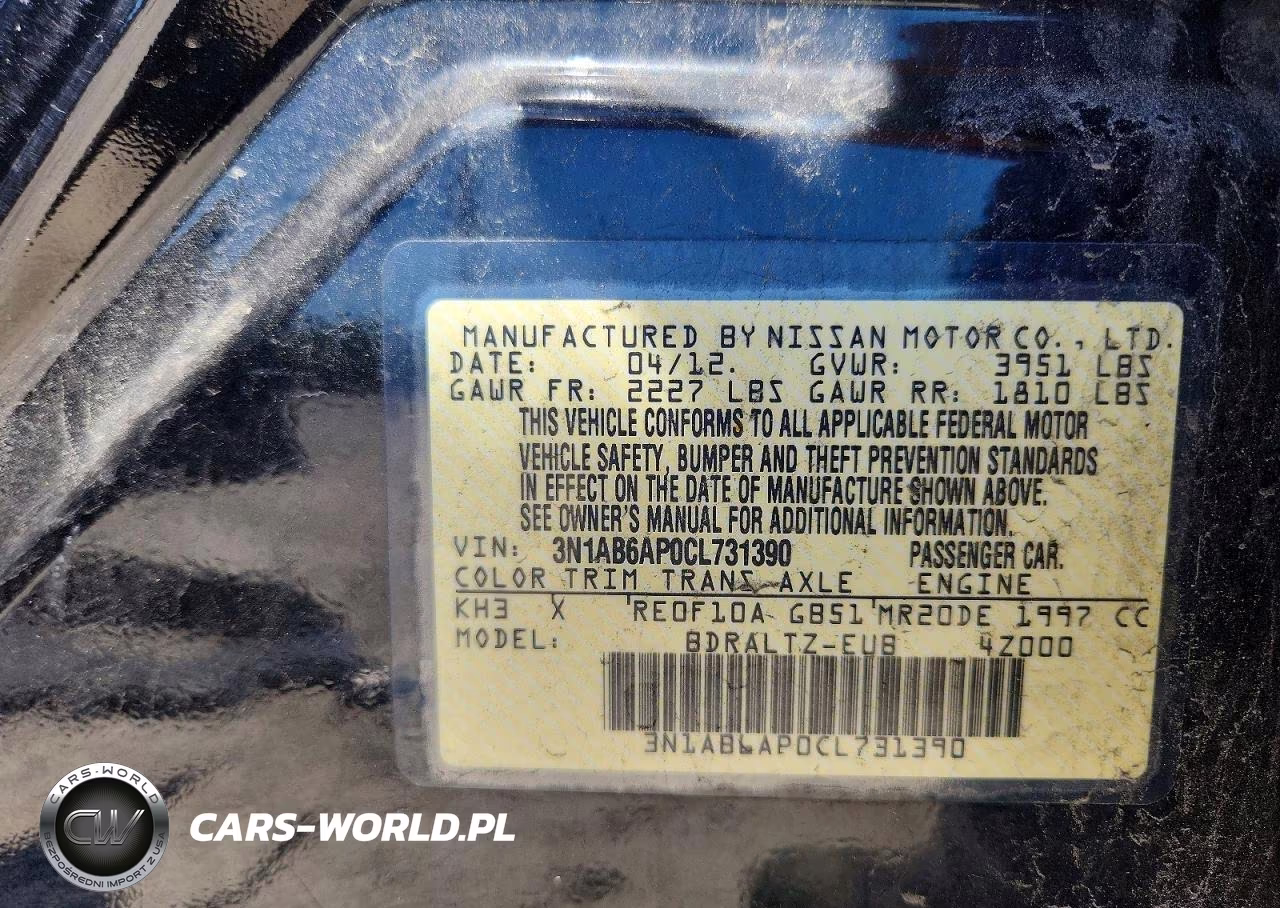 2012 Nissan Sentra 2.0 VIN:3N1AB6AP0CL731390 - 12