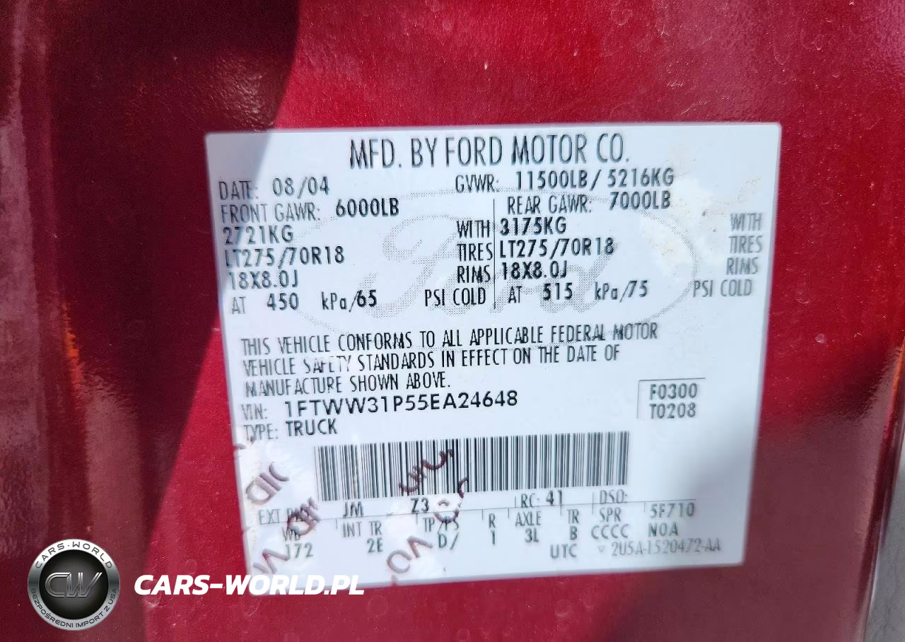 2005 Ford F350 Srw Super Duty VIN:1FTWW31P55EA24648 - 12