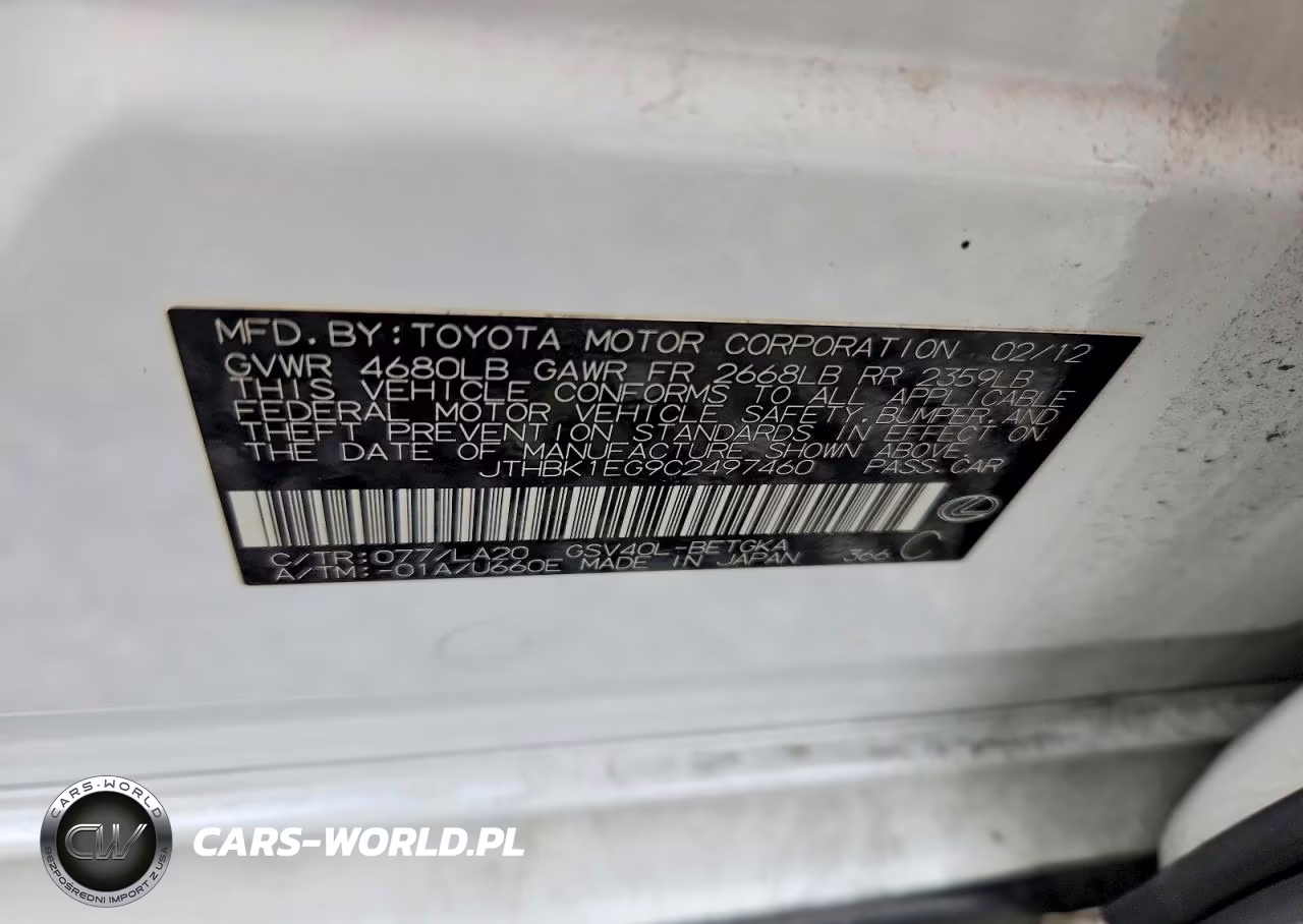LEXUS ES 350 VIN:JTHBK1EG9C2497460 - 12