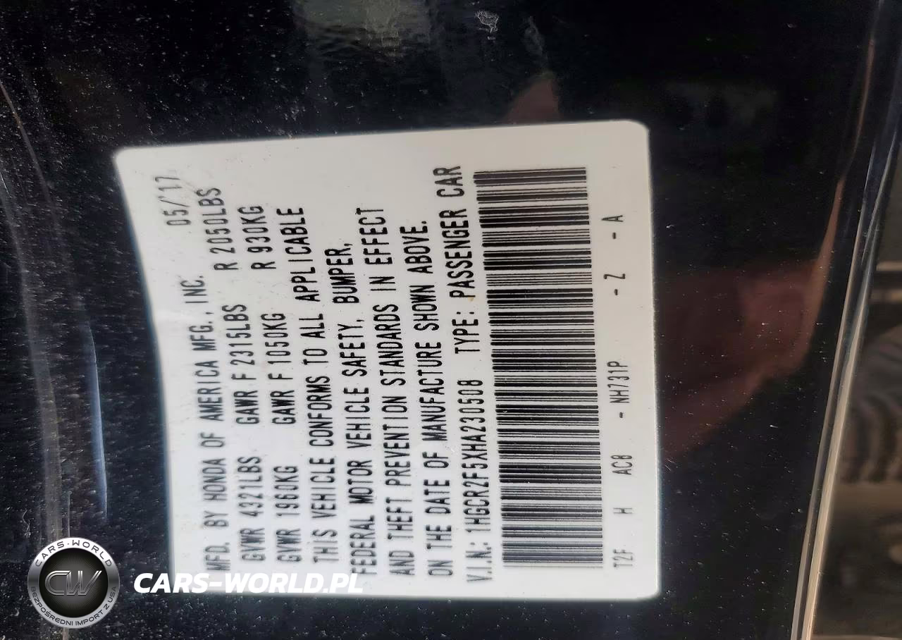 2017 Honda Accord Sport VIN:1HGCR2F5XHA230508 - 12