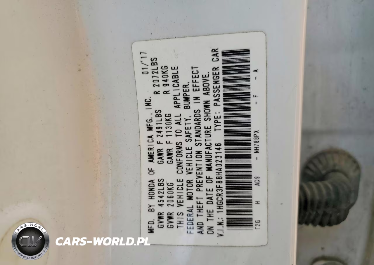 2017 Honda Accord Exl VIN:1HGCR3F88HA023146 - 12