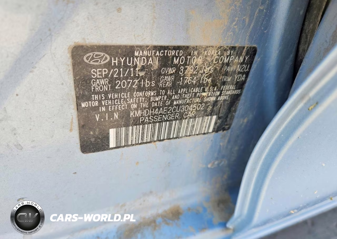 2012 Hyundai Elantra VIN:KMHDH4AE2CU304502 - 12
