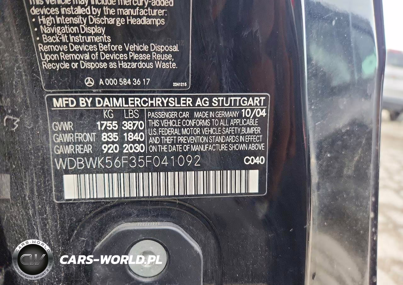 2005 Mercedes-Benz Slk 350 VIN:WDBWK56F35F041092 - 12