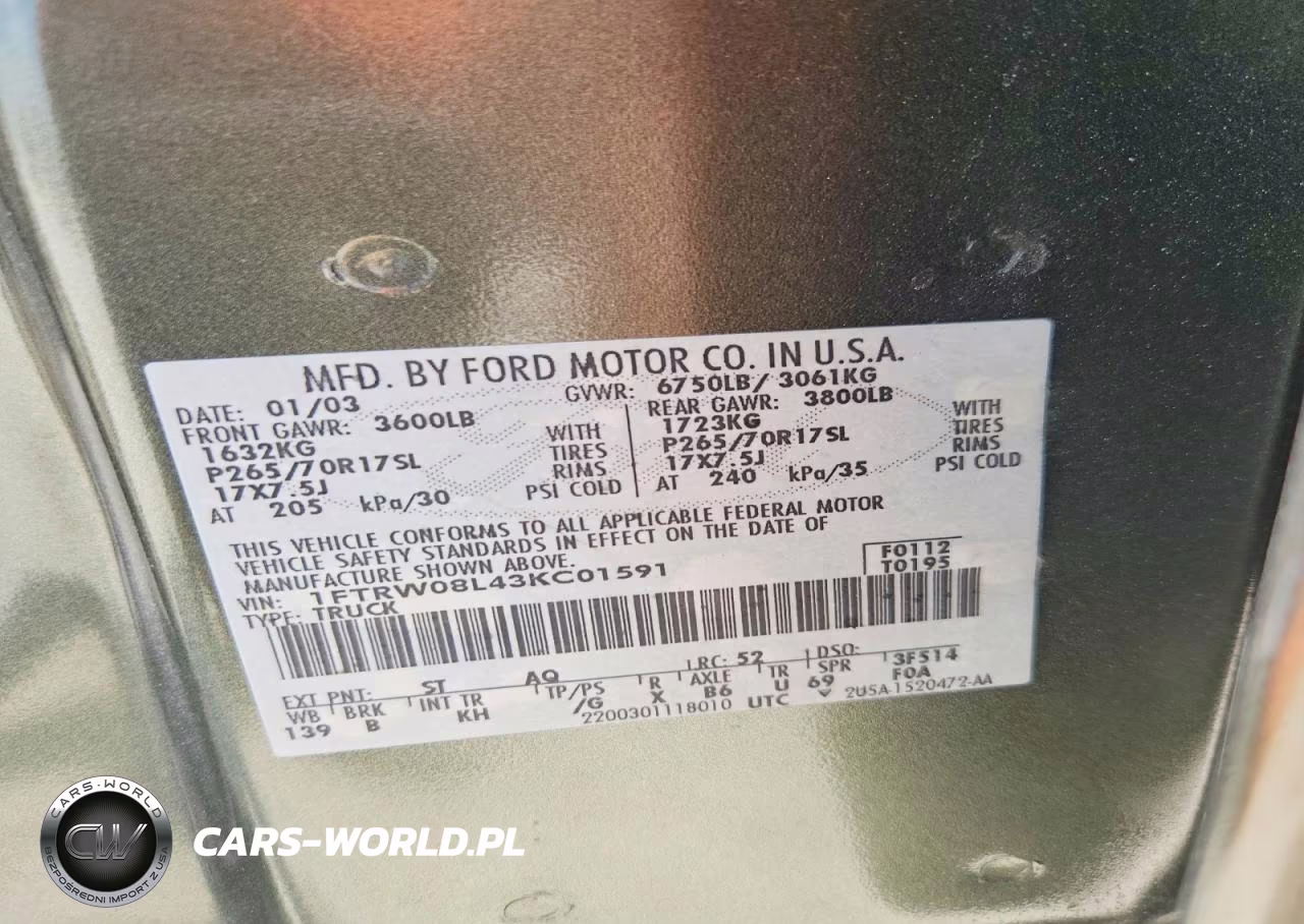 2003 Ford F150 Supercrew VIN:1FTRW08L43KC01591 - 12