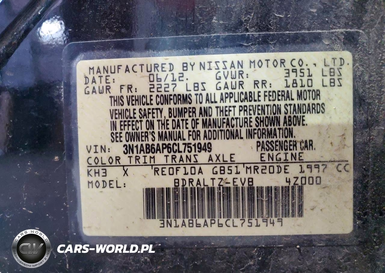 2012 Nissan Sentra 2.0 VIN:3N1AB6AP6CL751949 - 12