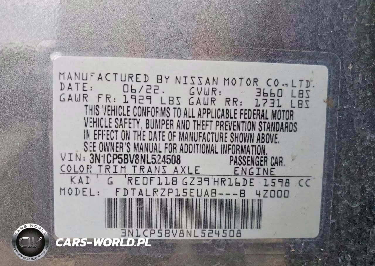 2022 Nissan Kicks S VIN:3N1CP5BV8NL524508 - 12