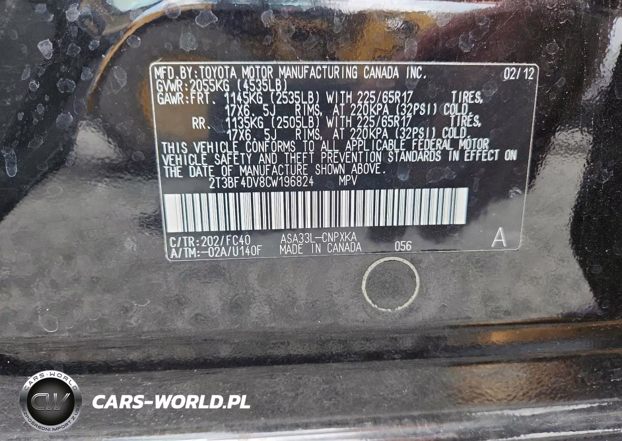 2012 Toyota Rav4 Base VIN:2T3BF4DV8CW196824 - 13