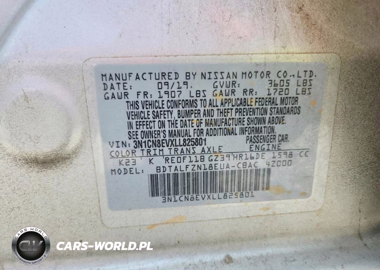2020 Nissan Versa Sv VIN:3N1CN8EVXLL825801 - 12