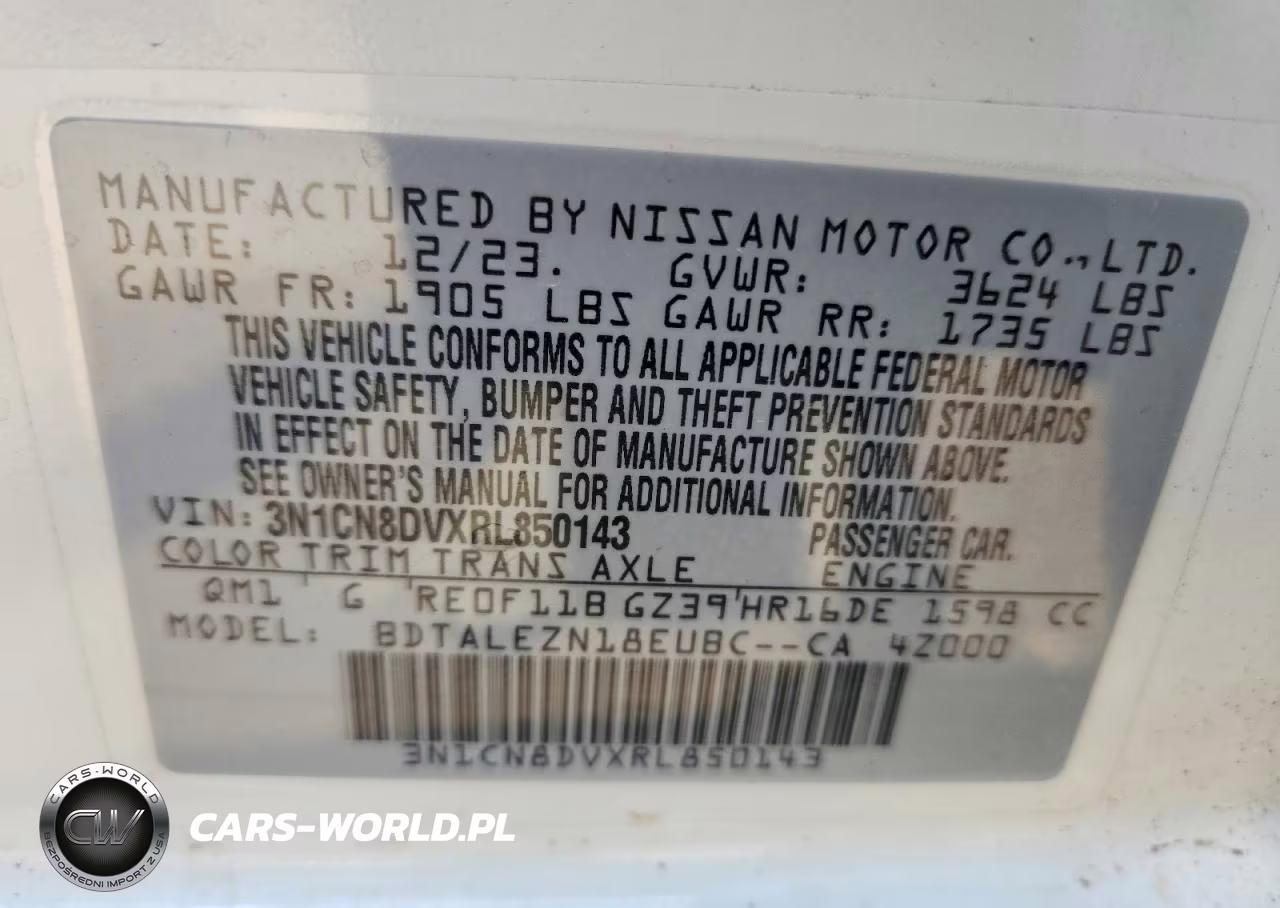 2024 Nissan Versa S VIN:3N1CN8DVXRL850143 - 12