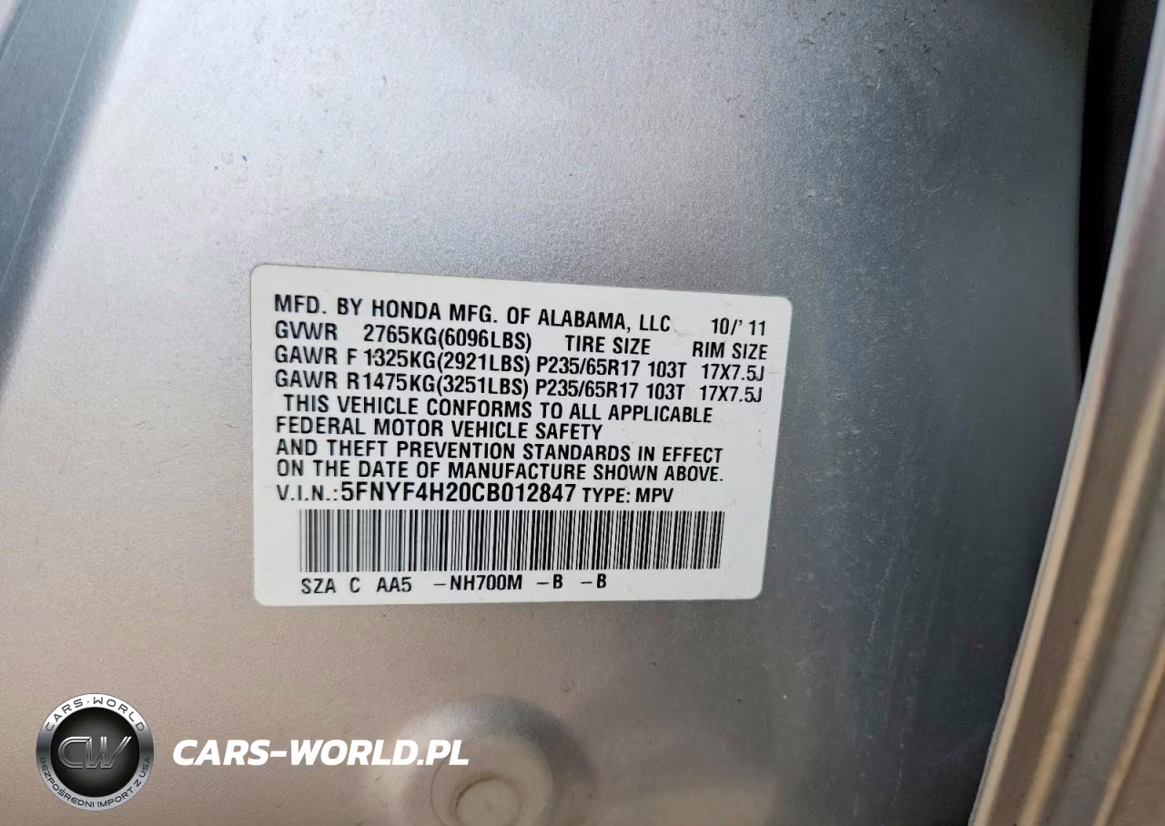 2012 Honda Pilot Lx VIN:5FNYF4H20CB012847 - 12